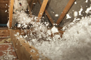 Insulating attic with fiberglass material