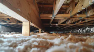 Wooden beams under a dusty space